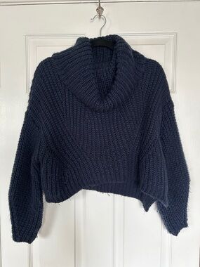 Navy Blue Cowl Neck Cropped Sweater M
